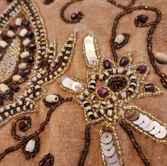 Vintage Y2k Boho Whimsigoth LeChateau Brown Tan Embroidered Beaded shoulder bag - Picture 14 of 15